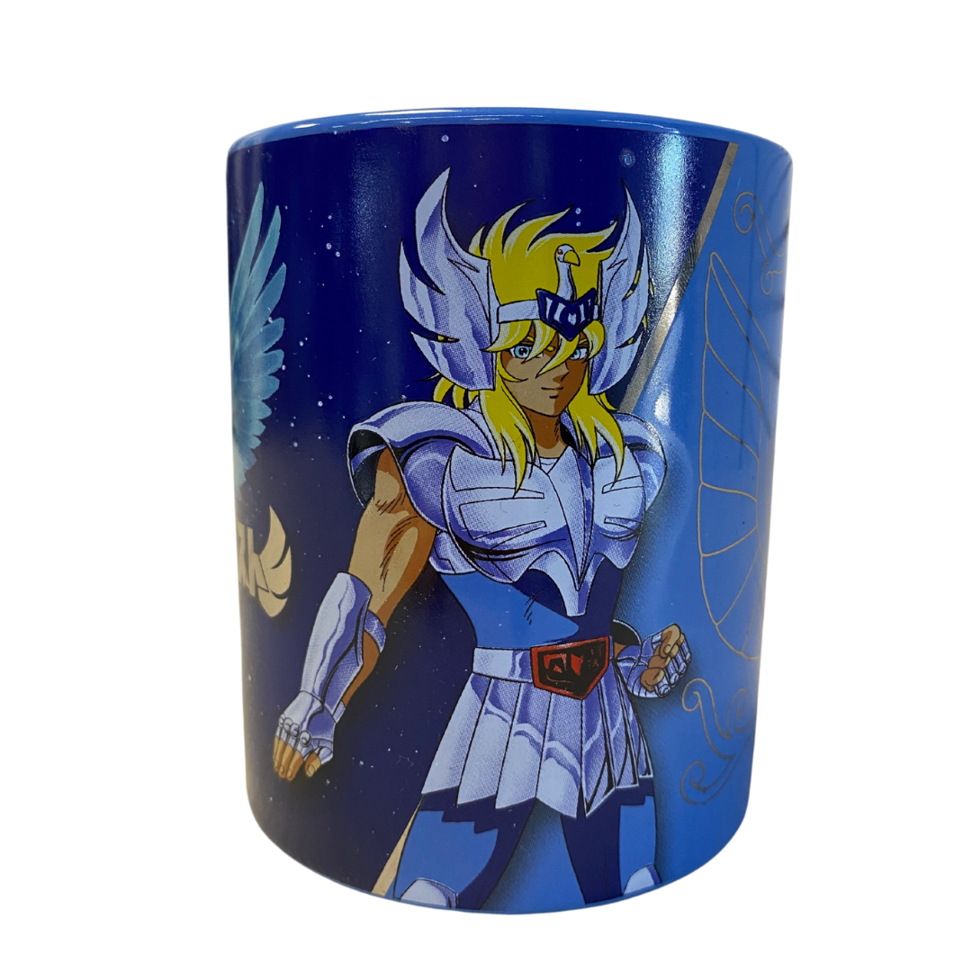 Taza Caballeros del Zodiaco Hyoga de Cisne con detalles metálicos azul 330ml
