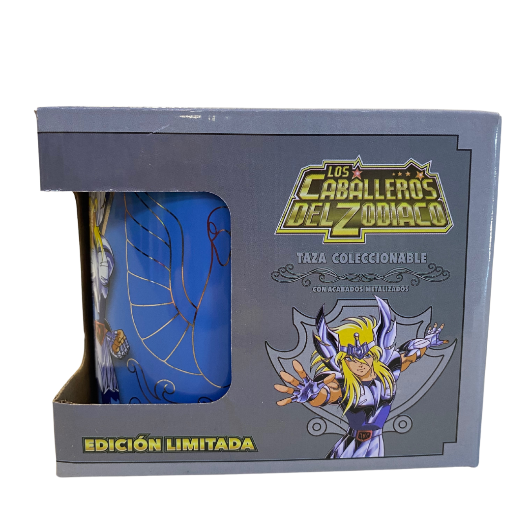 Taza Caballeros del Zodiaco Hyoga de Cisne con detalles metálicos azul 330ml