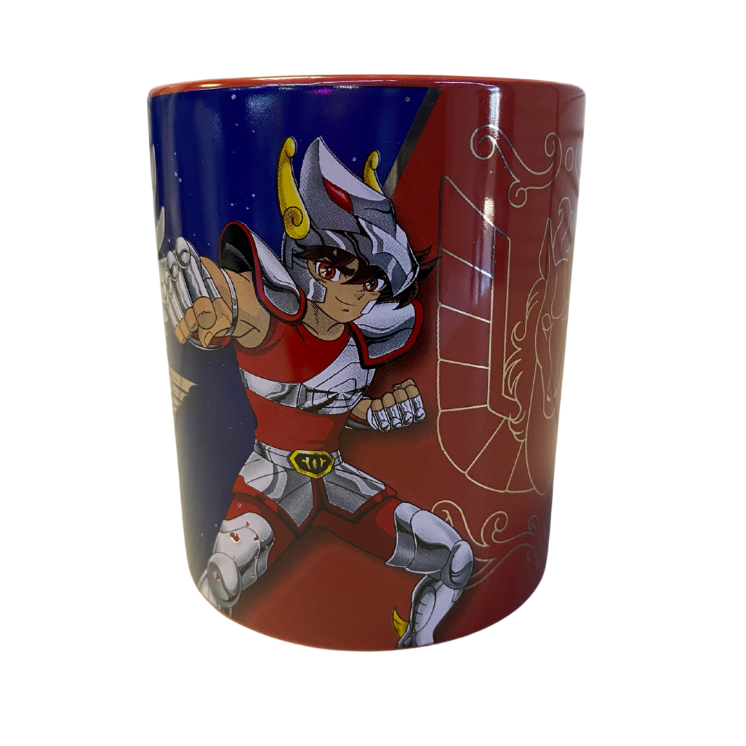 Taza Caballeros del Zodiaco Seiya con detalles metálicos rojo 330ml