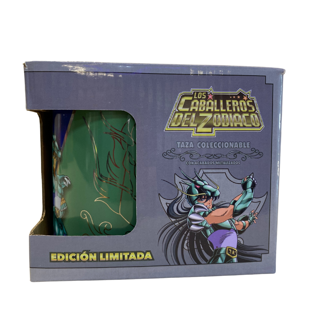 Taza Caballeros del Zodiaco Shiryu de Dragón con detalles metálicos verde 330ml